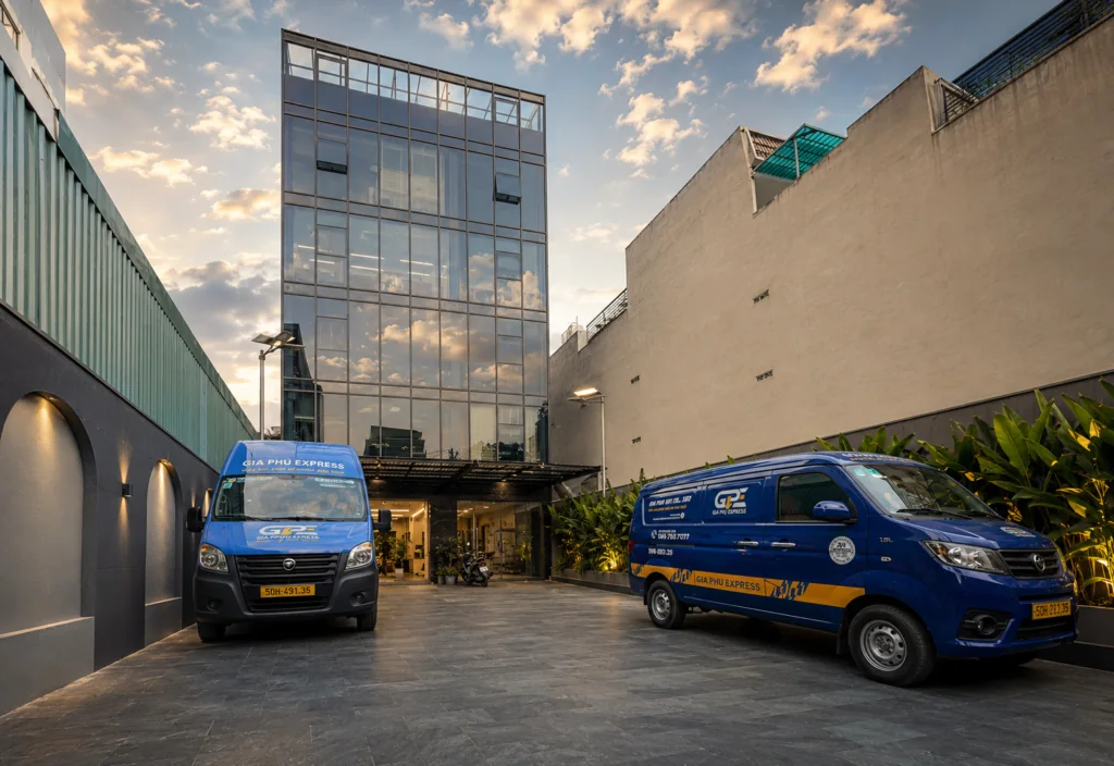 Mặt tiền văn ph&ograve;ng v&agrave; đội xe Gia Ph&uacute; Express